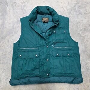 Vtg Eddie Bauer Womens Teal Down Puffer Vest Snap Button Zip Pockets Size L